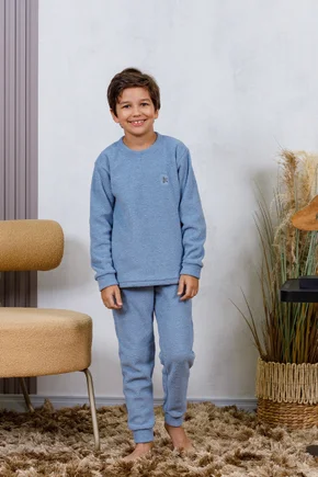 04 pijama longo masculino infantil plush boucle azul
