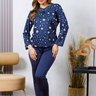 06 pijama longo microfibra feminino flanelado flor margarida de renda azul