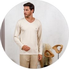 07 pijama longo masculino microfibra termico flanelado bege