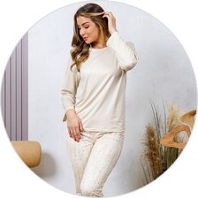 03 pijama longo feminino microfibra flanelado bege sofisticado