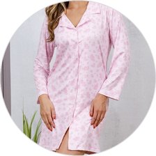 01 camisao microfibra termico flanelado com aberturas de botao rosa