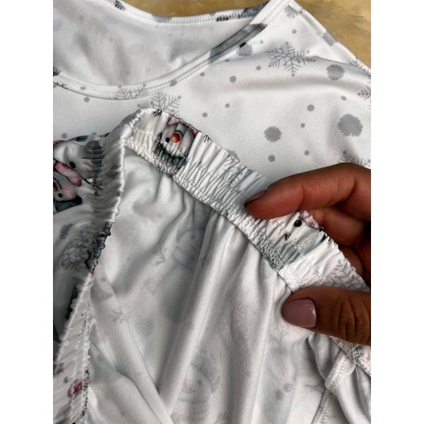 02 pijama longo feminino microfibra termico flanelado boneco de neve branco