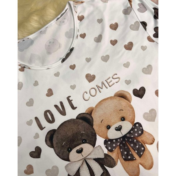 04 pijama longo feminino microfibra flanelado termico estampa de urso off longo