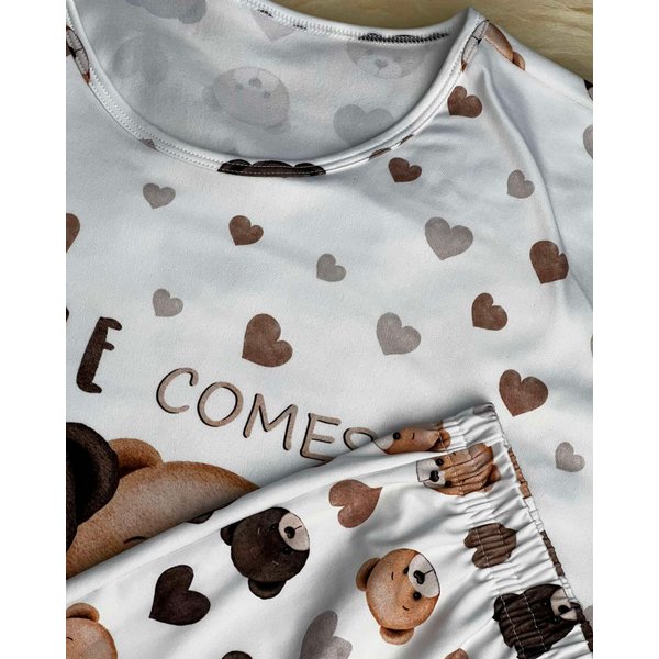 05 pijama longo feminino microfibra flanelado termico estampa de urso off longo