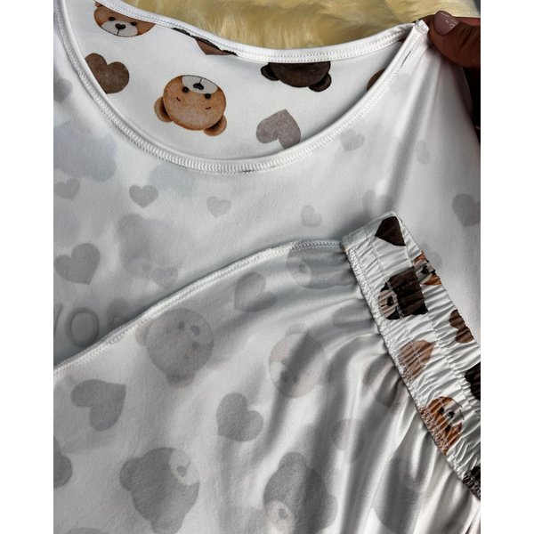 06 pijama longo feminino microfibra flanelado termico estampa de urso off longo