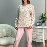 03 pijama longo sofisticado microfibra feminino renda inverno rosa floral