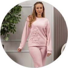 05 pijama longo plush botone feminino rosa inverno urso