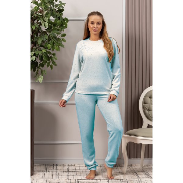 01 pijama longo feminino plush botone quentinho inverno verde flor