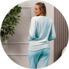 01 pijama longo feminino plush botone quentinho inverno azul flor