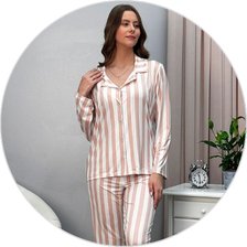 03 pijama longo americano microfibra botao sofisticado listra nude
