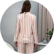 05 pijama longo americano microfibra botao sofisticado listra nude