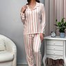 09 pijama longo americano microfibra botao sofisticado listra nude