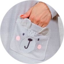 04 pijama longo plush feminino longo detalhe em bolso mescla