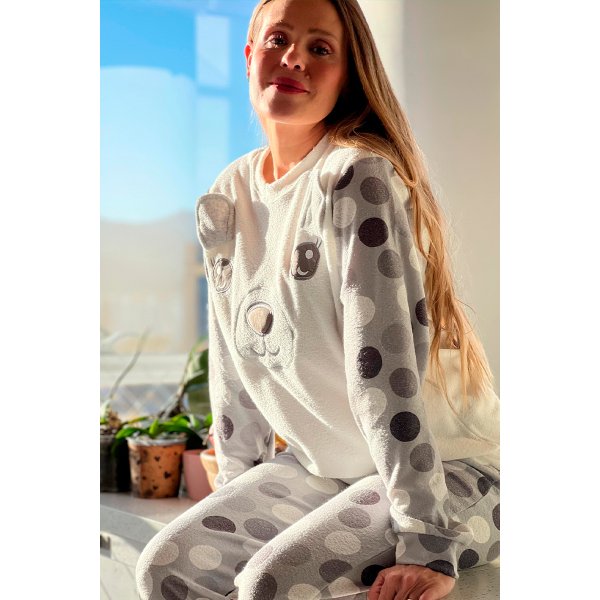 08 pijama longo feminino plush bordado urso