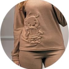 02 pijama longo plush feminino bordado urso marrom