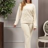 03 pijama longo plush feminino creme inverno bordado urso