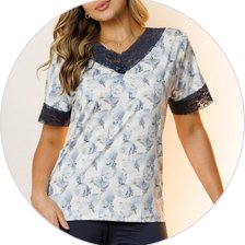 03 pijama microfibra curto feminino de renda com bermuda azul marinho