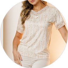 13 pijama microfibra curto feminino de renda com bermuda bege