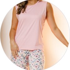 04 pijama curto regatao microfibra feminino de bermuda rosa floral