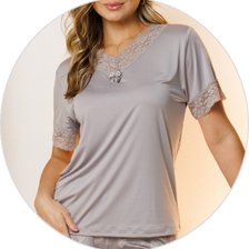 04 pijama curto feminino de renda com capri cinza microfibra