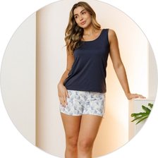 01 pijama curto feminino regata de microfibra azul noite