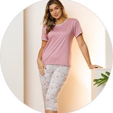 07 pijama curto feminino microfibra de manga com capri verde