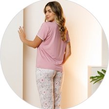 08 pijama curto feminino microfibra de manga com capri verde