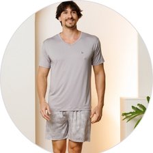 01 pijama masculino curto de microfibra cinza