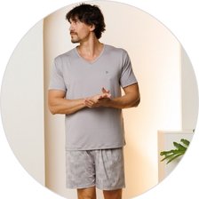 02 pijama masculino curto de microfibra cinza
