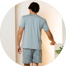 02 pijama masculino curto de microfibra calcao estampado verde