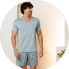 03 pijama masculino curto de microfibra calcao estampado verde