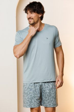 07 pijama masculino curto de microfibra calcao estampado verde