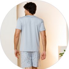 03 pijama masculino curto de microfibra calcao estampado azul