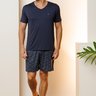 06 pijama masculino curto de microfibra preto calcao estampado azul marinho