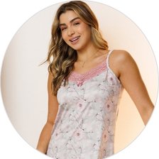 05 camisola curta microfibra cinza estampa flor rosa alcinha delicada em renda