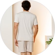 02 pijama curto masculino microfibra com short quadrados bege