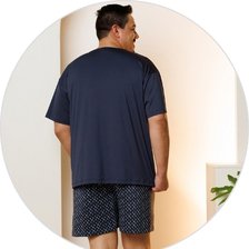 03 pijama curto masculino plus size microfibra calcao estampado azul marinho