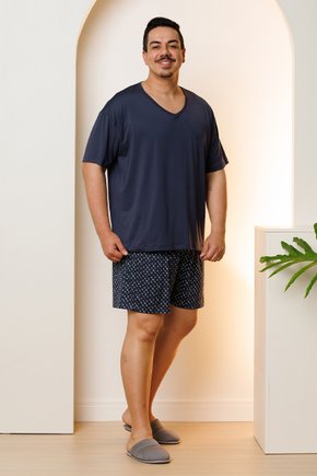 06 pijama curto masculino plus size microfibra calcao estampado azul marinho