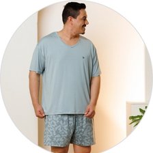 01 pijama curto masculino plus size microfibra verde