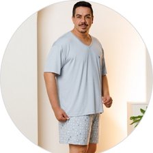 02 pijama curto masculino plus size microfibra calcao estampado azul claro