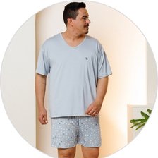 03 pijama curto masculino plus size microfibra calcao estampado azul claro