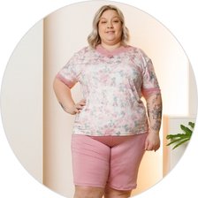 02 pijama curto feminino microfibra rendado de bermuda plus size rosa flor