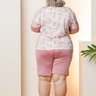06 pijama curto feminino microfibra rendado de bermuda plus size rosa flor