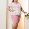 Pijama Curto Feminino Microfibra Rendado De Bermuda Plus Size Rosa Flor