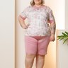 09 pijama curto feminino microfibra rendado de bermuda plus size rosa flor