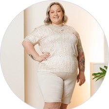 01 pijama curto feminino microfibra rendado de bermuda plus size bege