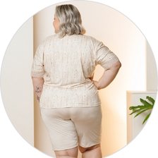 02 pijama curto feminino microfibra rendado de bermuda plus size bege
