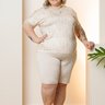 06 pijama curto feminino microfibra rendado de bermuda plus size bege