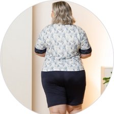 01 pijama curto feminino microfibra rendado de bermuda plus size azul noite