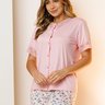 06 pijama curto feminino microfibra botao em renda bermuda rosa flor